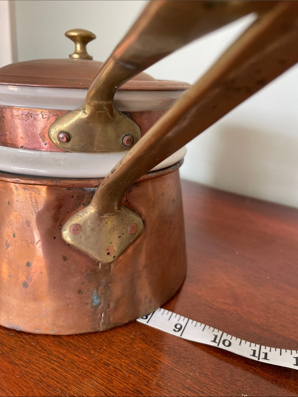 Vintage Hall 1084 Ceramic and Copper Double Boiler Brass Handles 3 Piece Set - Picture 14 of 14